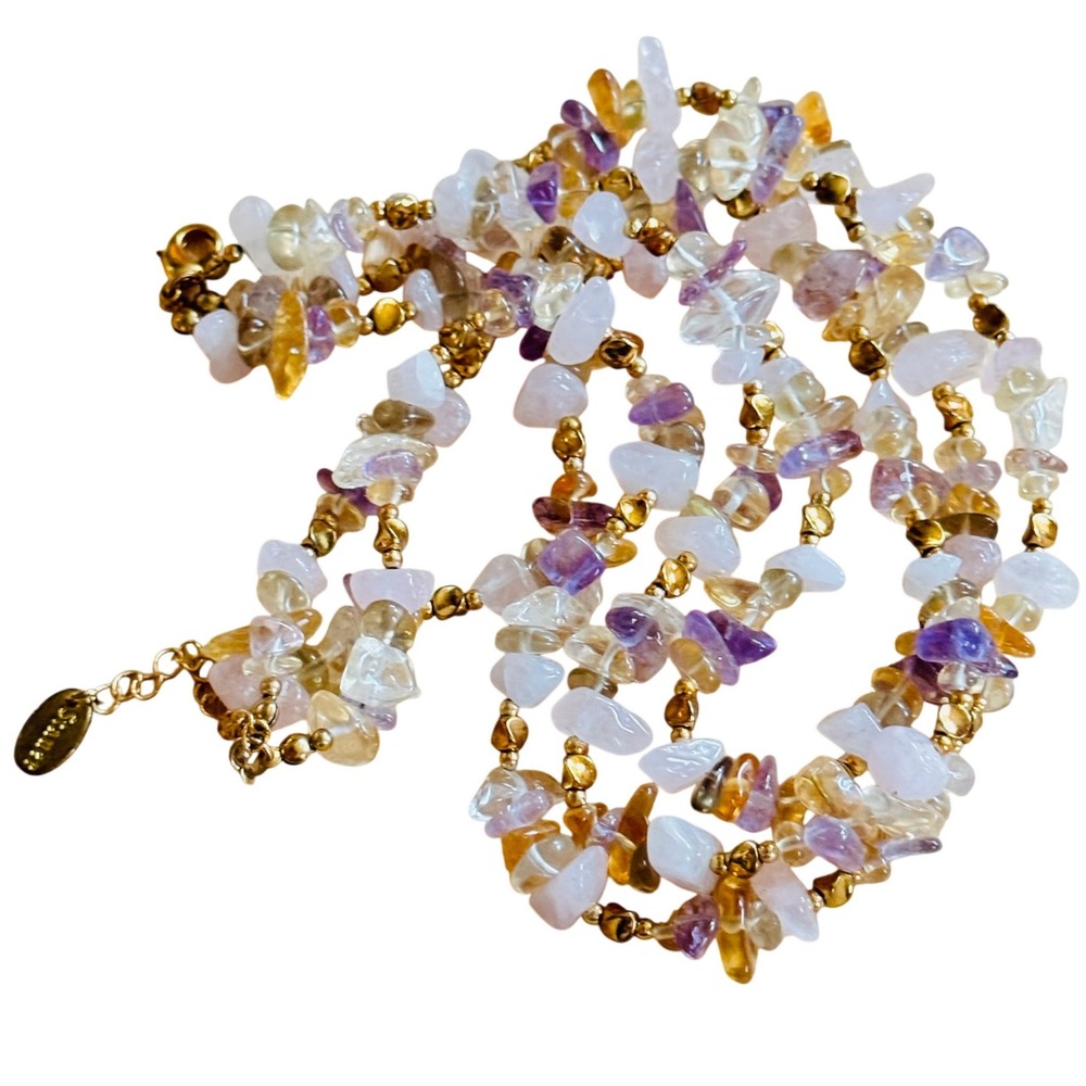 Stauer multi Bib necklace amethyst citrine ] quartz beads stone statement Italy‎